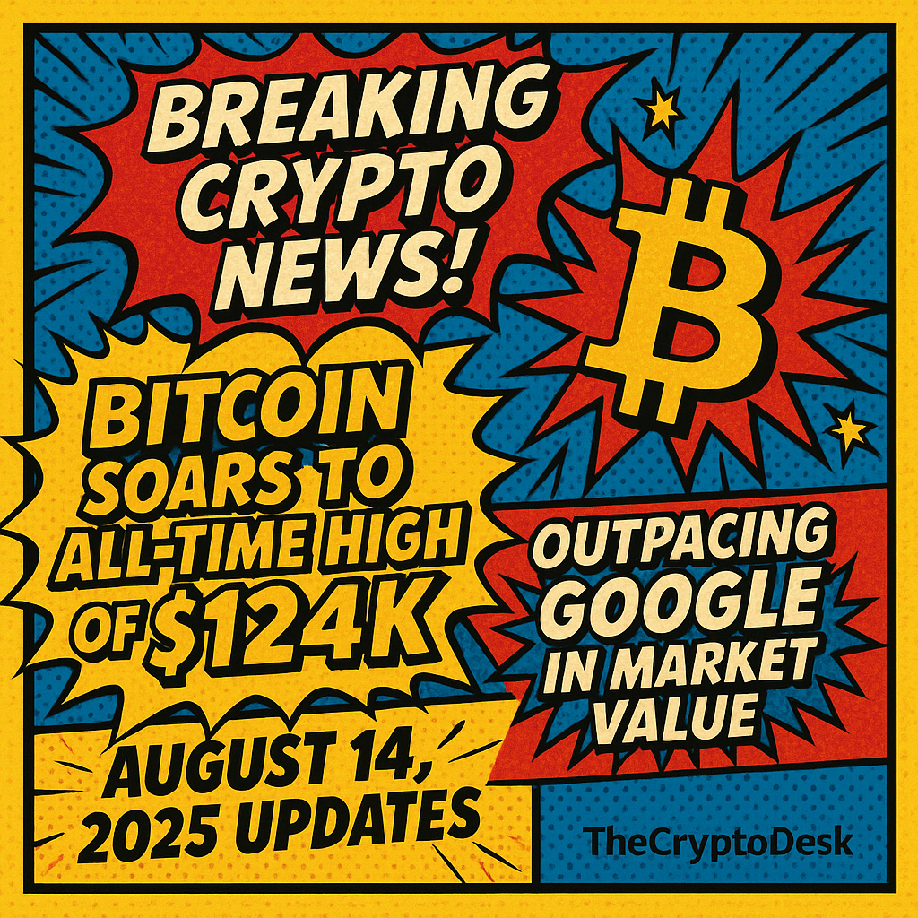 Breaking Crypto News: Bitcoin Soars to All-Time High of $124K, Outpacing Google in Market Value – August 14, 2025 Updates