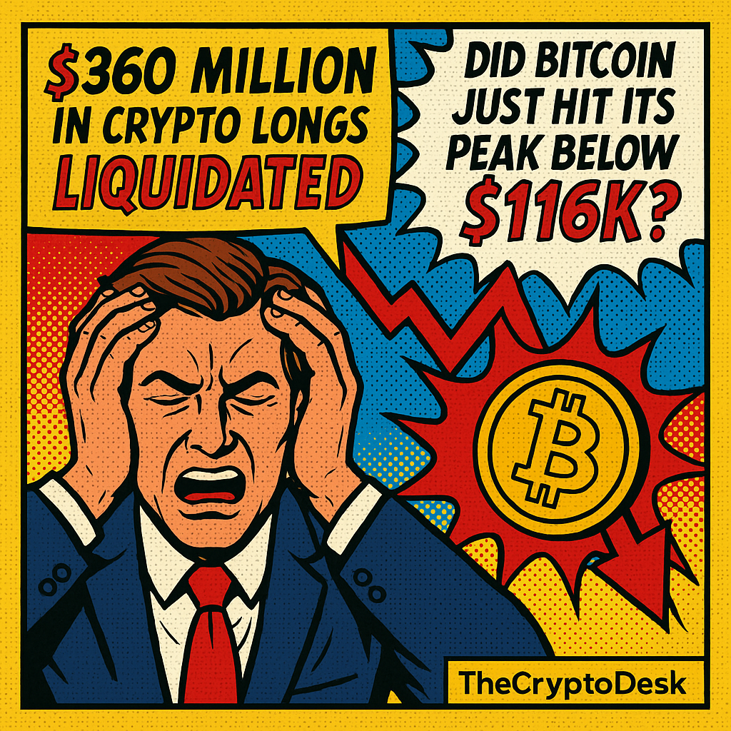 $360 Million in Crypto Longs Liquidated: Did Bitcoin Just Hit Its Peak Below $116K?
