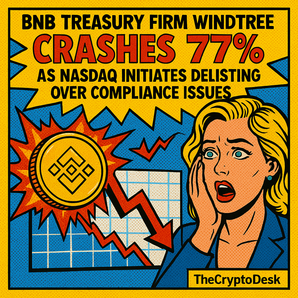 BNB Treasury Firm Windtree Crashes 77% as Nasdaq Initiates Delisting Over Compliance Issues