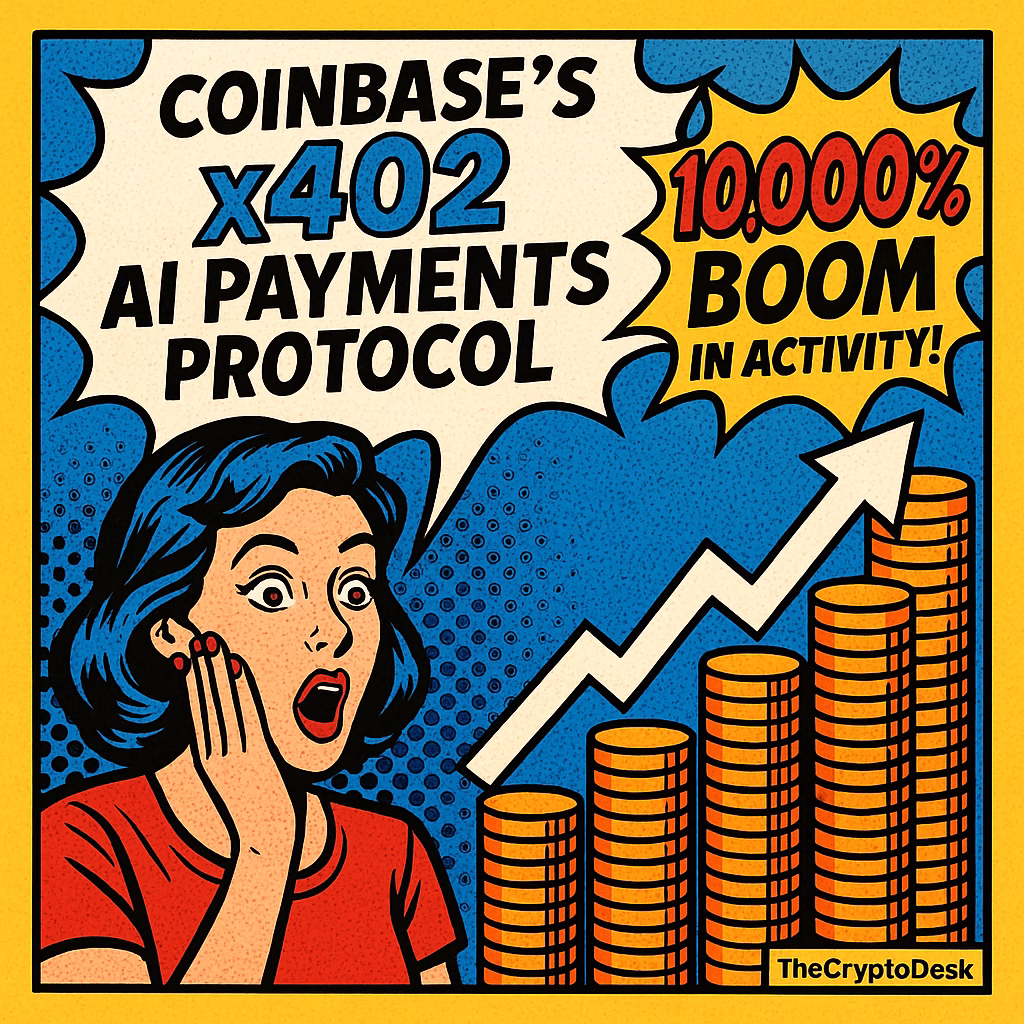 Coinbases x402 AI Payments Protocol Experiences Astonishing 10,000% Boom in Activity! Coinbases x402 AI Payments Protocol Experiences Astonishing 10,000% Boom in Activity!