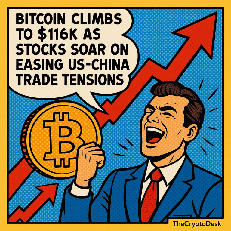 Bitcoin Climbs to $116K as Stocks Soar on Easing US-China Trade Tensions