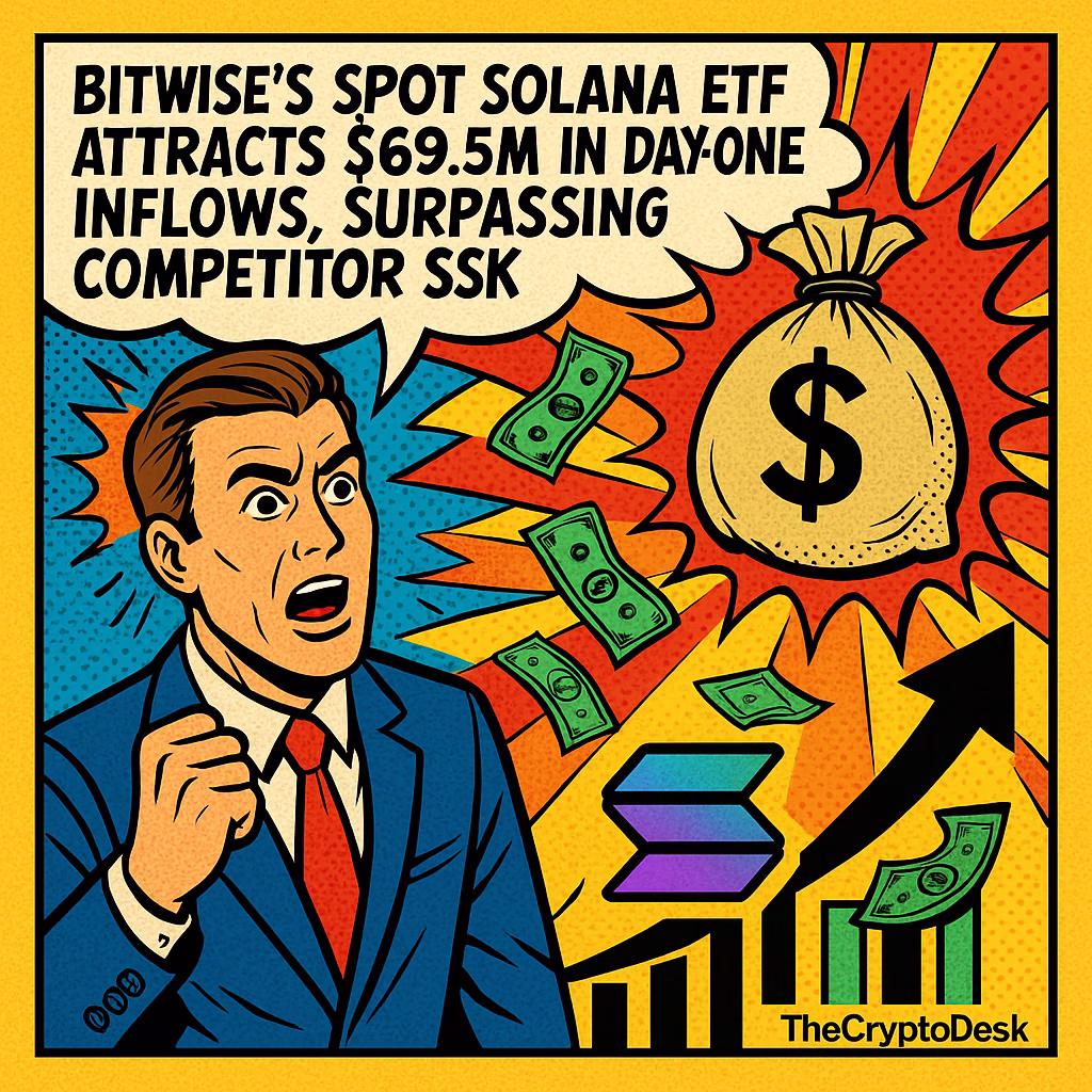 Bitwises Spot Solana ETF Attracts $69.5M in Day-One Inflows, Surpassing Competitor SSK Bitwises Spot Solana ETF Attracts $69.5M in Day-One Inflows, Surpassing Competitor SSK