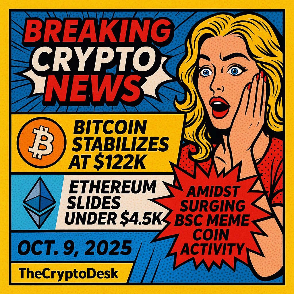 Breaking Crypto News: Bitcoin Stabilizes at $122K, Ethereum Slides Under $4.5K Amidst Surging BSC Meme Coin Activity – Oct. 9, 2025
