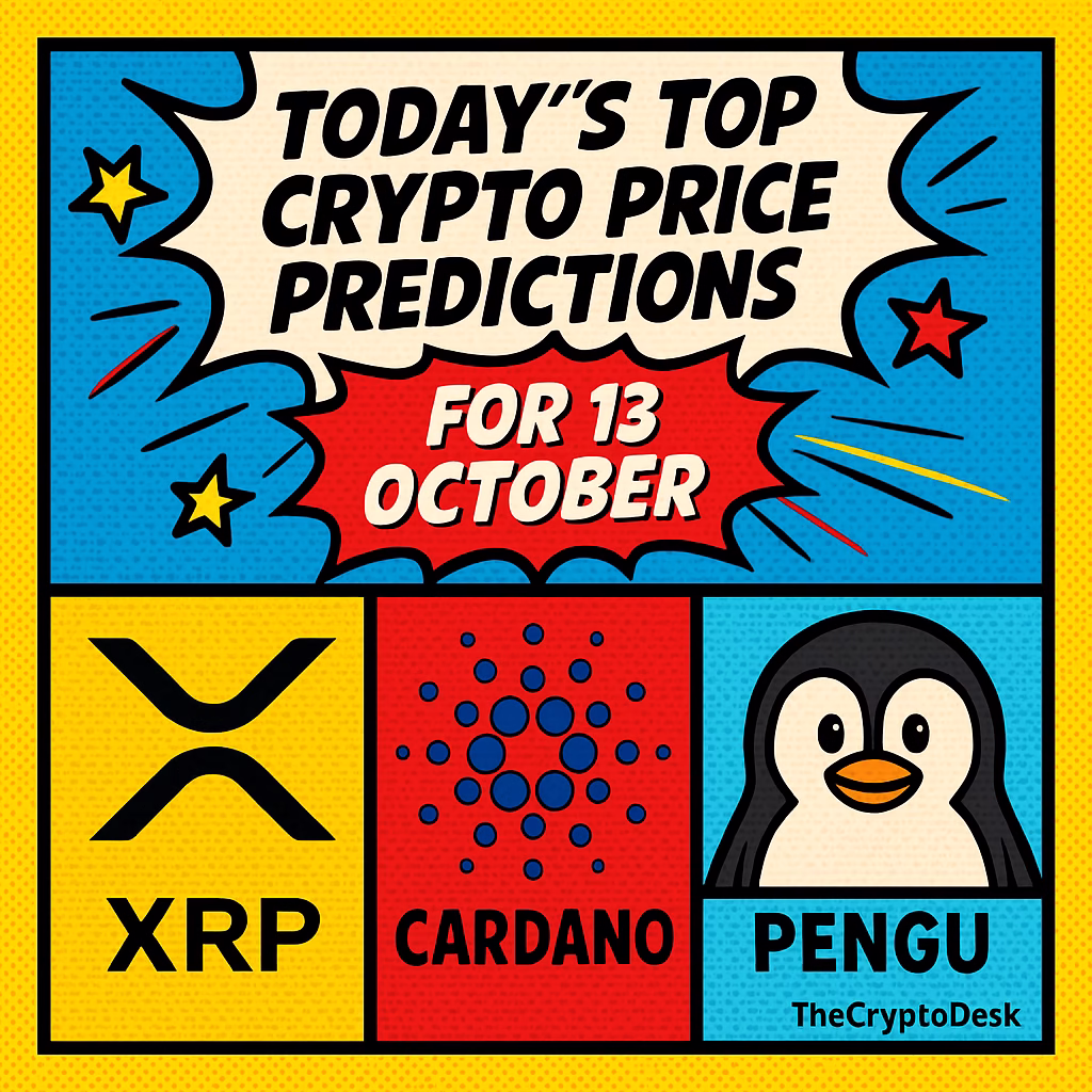 Todays Top Crypto Price Predictions for 13 October: What to Expect from XRP, Cardano, and PENGU