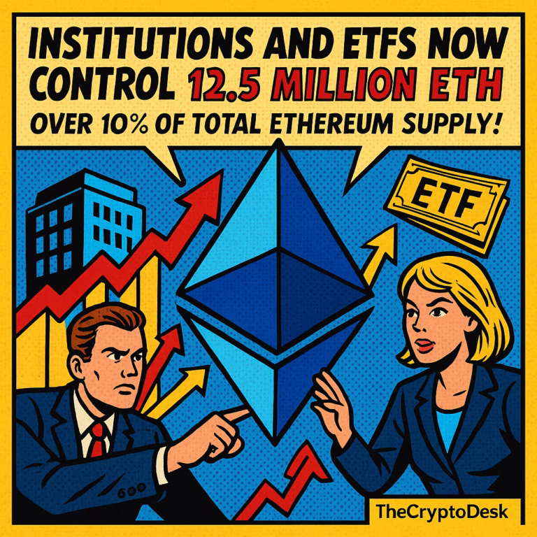 Institutions and ETFs Now Control 12.5 Million ETH — Over 10% of Total Ethereum Supply!