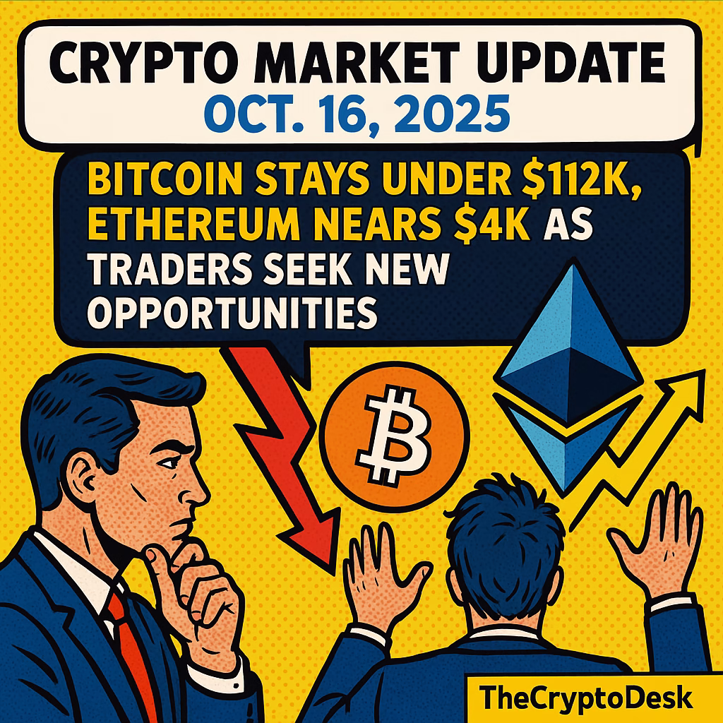 Crypto Market Update for Oct. 16, 2025: Bitcoin Stays Under $112K, Ethereum Nears $4K as Traders Seek New Opportunities