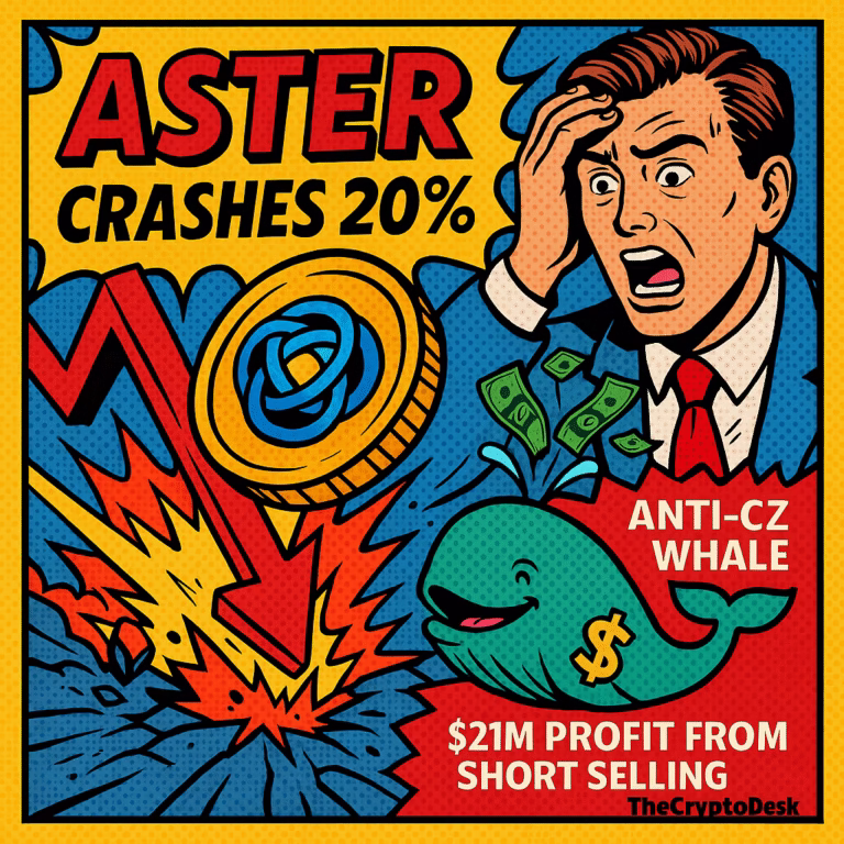 ASTER Crashes 20% as Anti-CZ Whale Rakes in $21M Profit from Short Selling