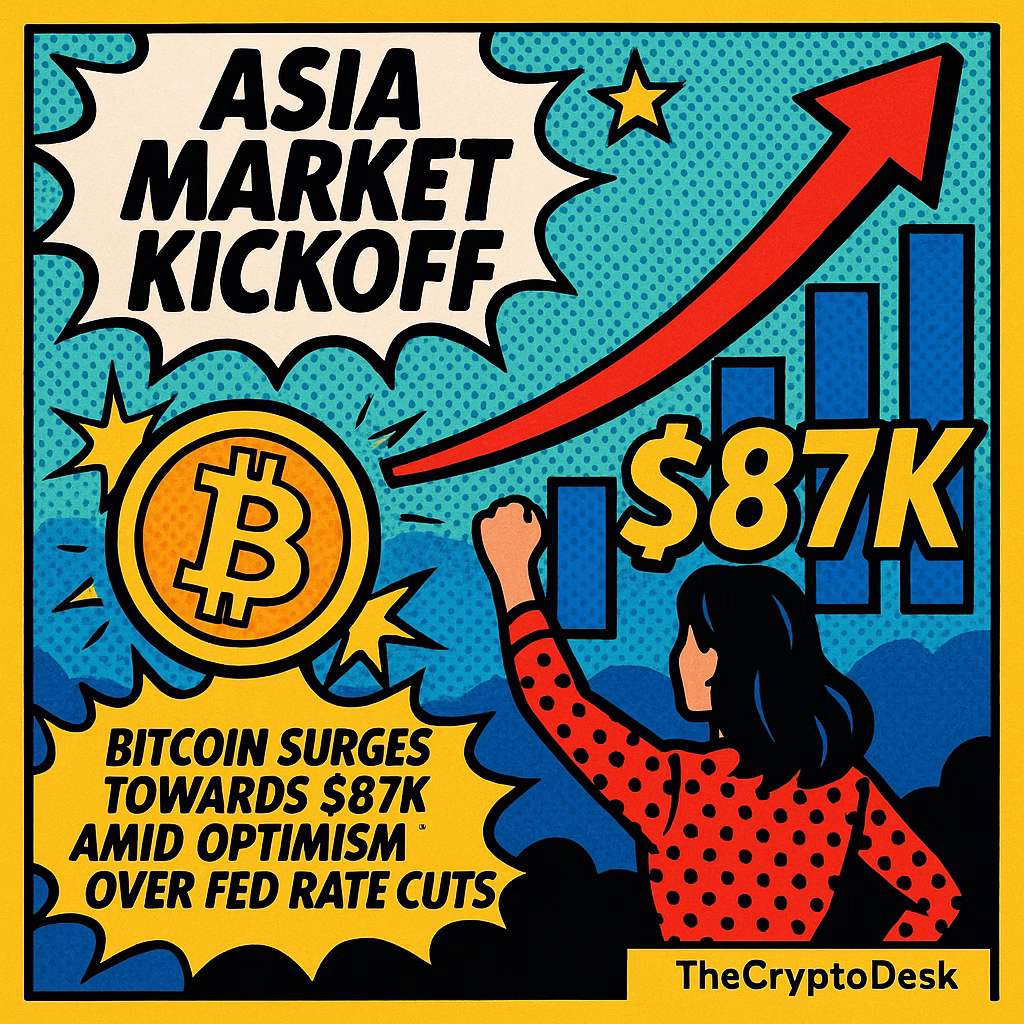 Asia Market Kickoff: Bitcoin Surges Towards $87K Amid Optimism Over Fed Rate Cuts